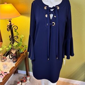 Trina Turk Deep Blue Lace-Up Long Sleeve Dress